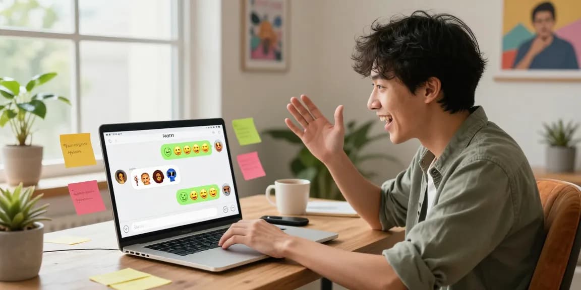 Engaging with spicy chat AI on a modern laptop, vibrant interface in a cozy office.